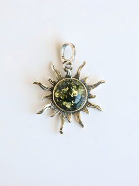 Amber Sun Pendant Green Baltic Amber Sterling Silver